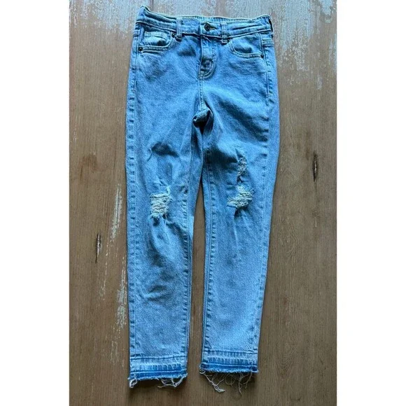 Girls Lite Blue Denim Straight Leg Elastic Waist Jeans Pants | Cat & Jack | 8 - Picture 4 of 7